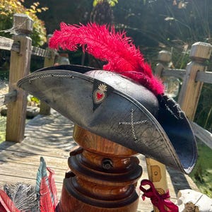 Silver Pirate Tricorne Hat -  Blood Goth - 3 piece Feather Set. Brixham, Hastings, Renaissance Party Costume fun