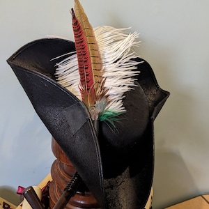 Red Flash Pirate Tricorn Hat - Fabulous Ostrich feather set.  Festival Ren Fare Costume. Good fit, durable