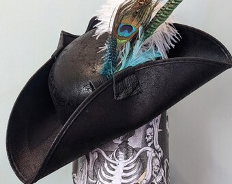 Black Tricorne Pirate Hat With Feather Set – Brixham  display picture 3