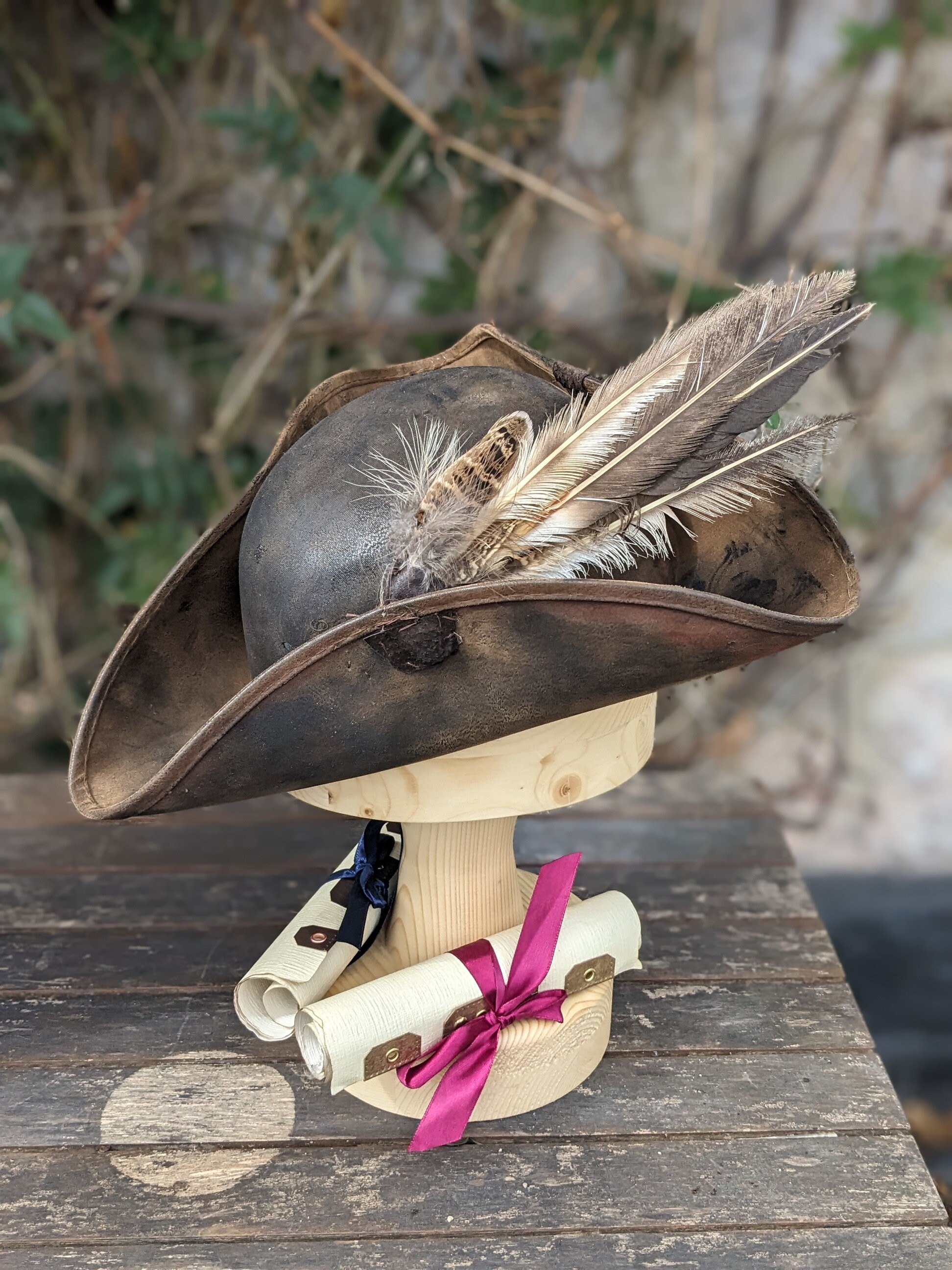 Rural PIRATE Distressed Tricorne HAT With Feather Set . Etsy UK
