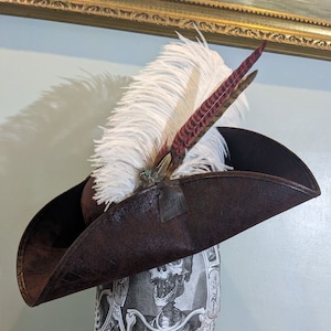 Pirate Hat Black or Brown. Fabulous Ostrich feather set. Halloween n' Brixham Festival Style. Party Costume  accessory.