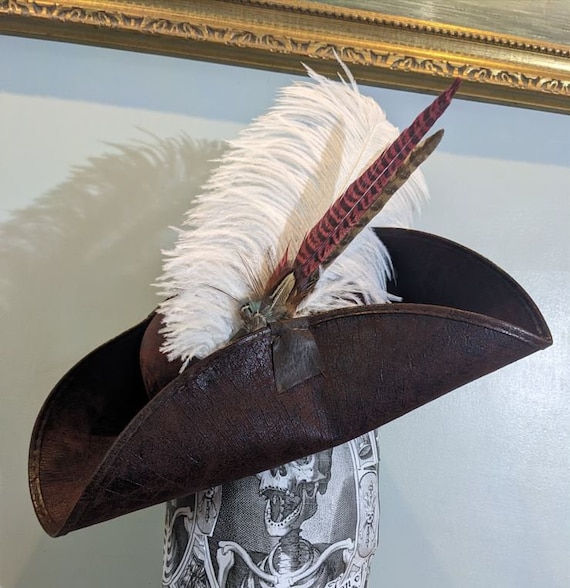 Pirate Hat Black or Brown. Fabulous Ostrich Feather Set. Halloween