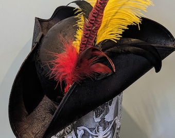 The Holcombe Fire Ship Tricorne - Yellow Ostrich Feather Set