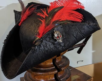Goth Pirate Tricorn ( Steampunk, Black, Hat ) - Etsy UK