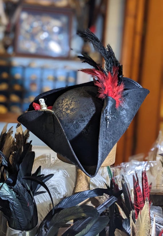 Goth Pirate Tricorne Hat – Black Ostrich & Rooster Feather Sets