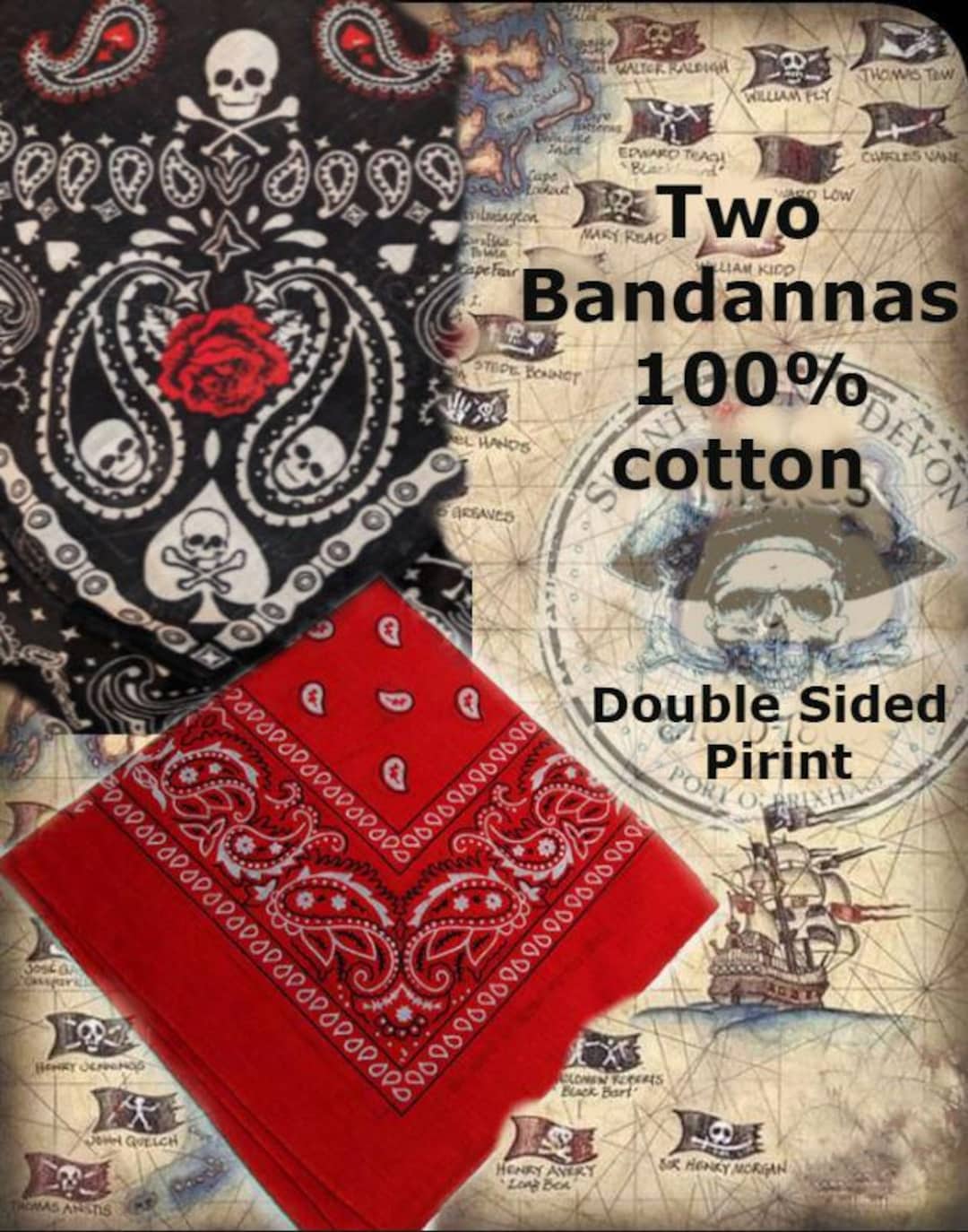 Petit Foulard Bandana Italie - Coton Rouge Sombre - Vintage - Unisexe FO528