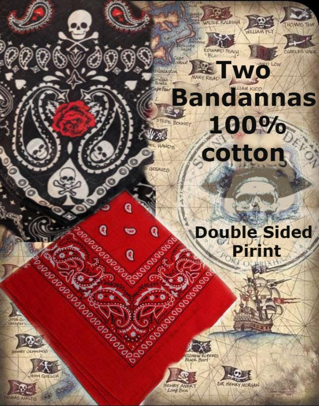Red Paisley Bandanna, and a Black Pirate Style, Cotton Neckerchief