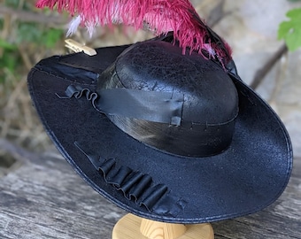 Burgundy Musketeer Hat With Piece Feather Authentic