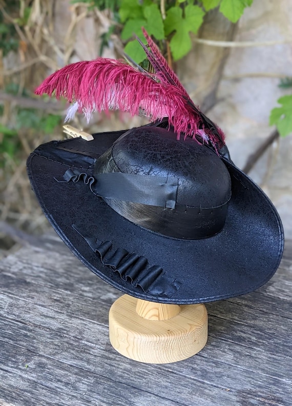 Burgundy Musketeer Hat With Flamboyant Feather Set, Brixham