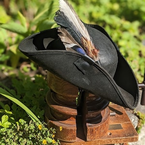 Rural PIRATE Distressed Tricorne HAT with Feather set . Brixham n' Rene Festival Style. Great value, Authentic Rustic leather look. image 8