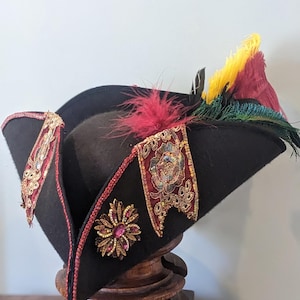 Rio Grande Pirate Hat  with Spectacular Feather Set. Party Cosplay, Steampunk Party Fun. Free custom sizing.