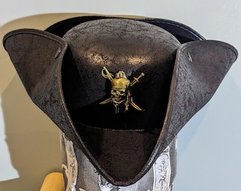 Black Dog Distressed Pirate Tricorne  Hat, Brixham and  Renaissance Fayre