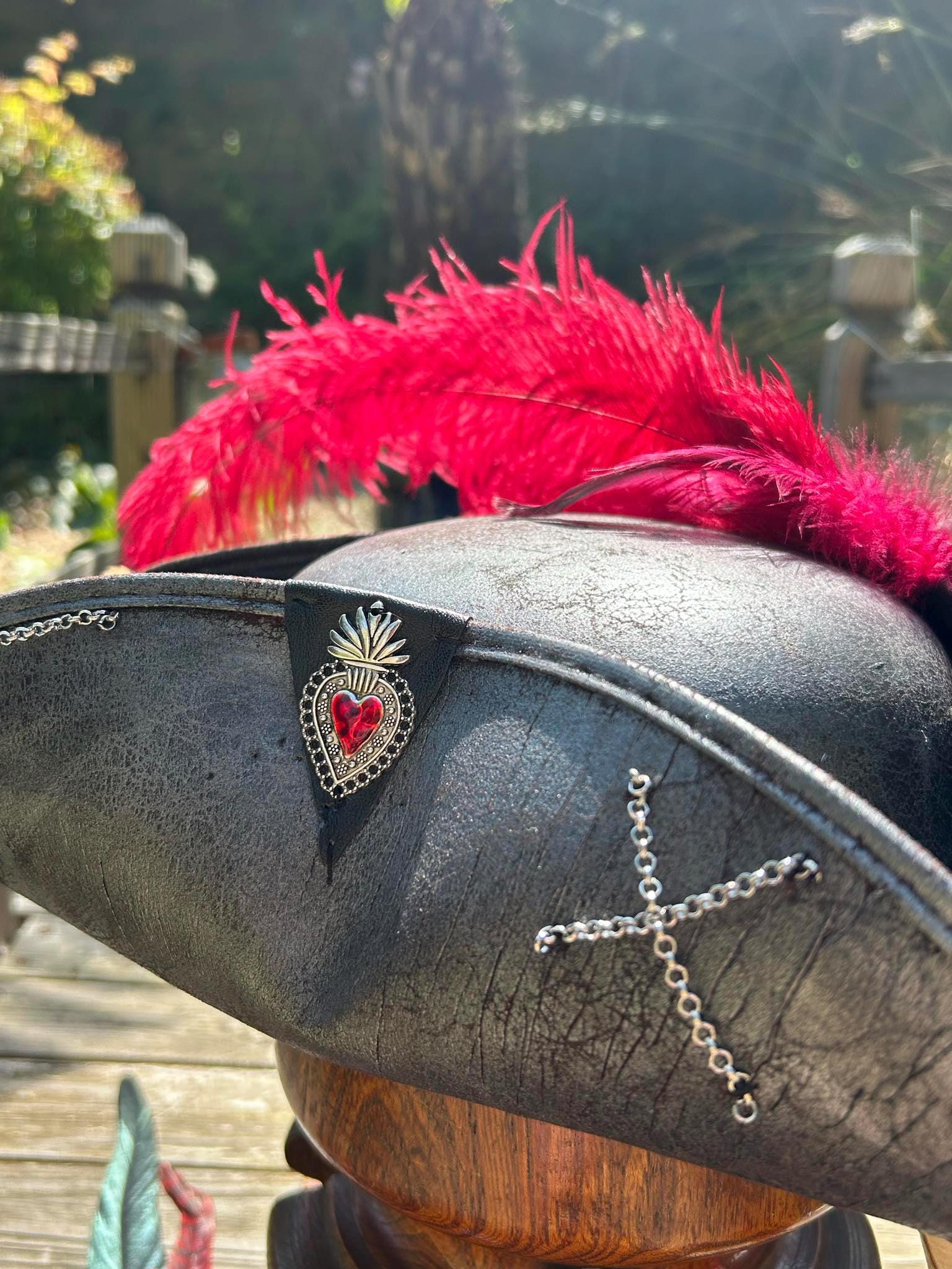 Silver Pirate Tricorne Hat - Blood Goth - 3 Piece Feather