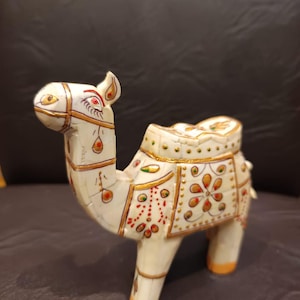 Wood and bone inlay hand carved camel figurine, hand painted, Wabi Sabi Art Decoration, Personalized gifts, Sculpture art, Camel ornament