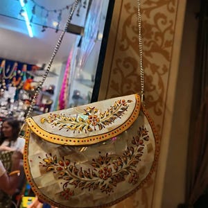 Timeless Elegance Handmade Mosaic Clutch Purse with Vintage Metal & Mother of Pearl | Unique Indian Sling Bag - A Special Gift for Her purse