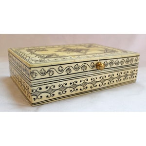 Wooden Bone Inlay Box, Handmade Jewelry Box, Decorative Trinket Box, Vintage Style Keepsake Box, Floral Carved Box, Boho Gift Box, Storage