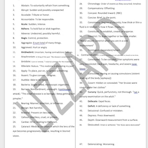HESI A2 vocab and definitions