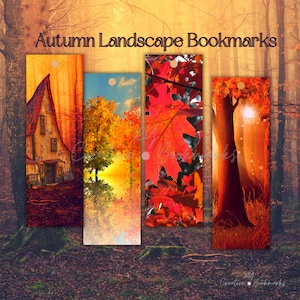 Set of 4 Digital Download Bookmarks of Autumn Landscape