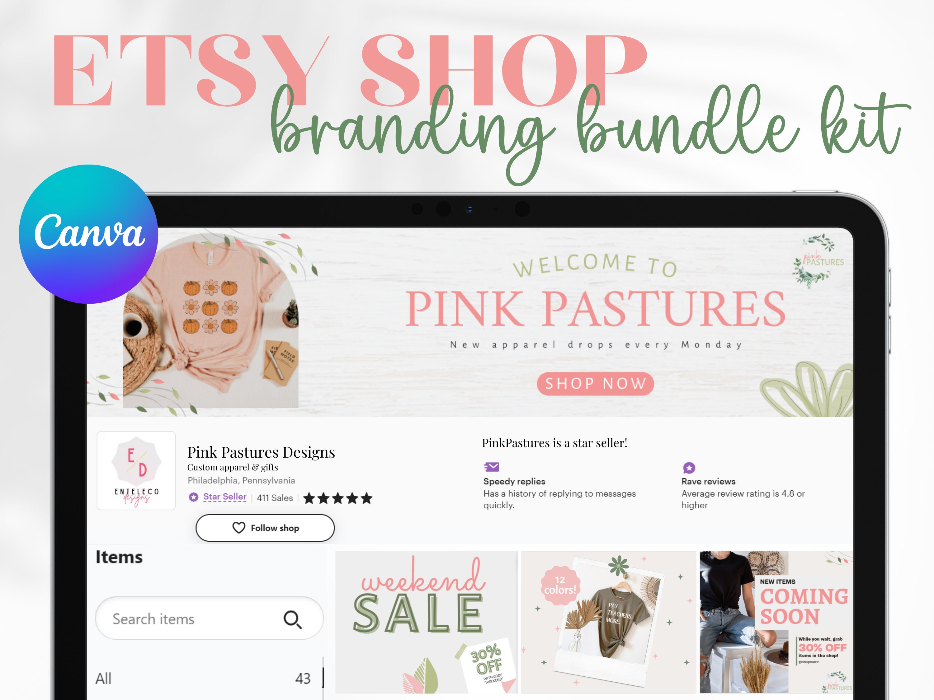 Etsy Shop Kit Banner Templates Branding Bundle Listing Photos Shop 