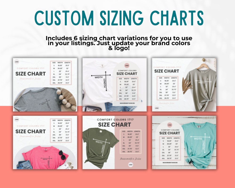 COMFORT COLORS Tshirt Color and Size Charts Comfort Colors Etsy