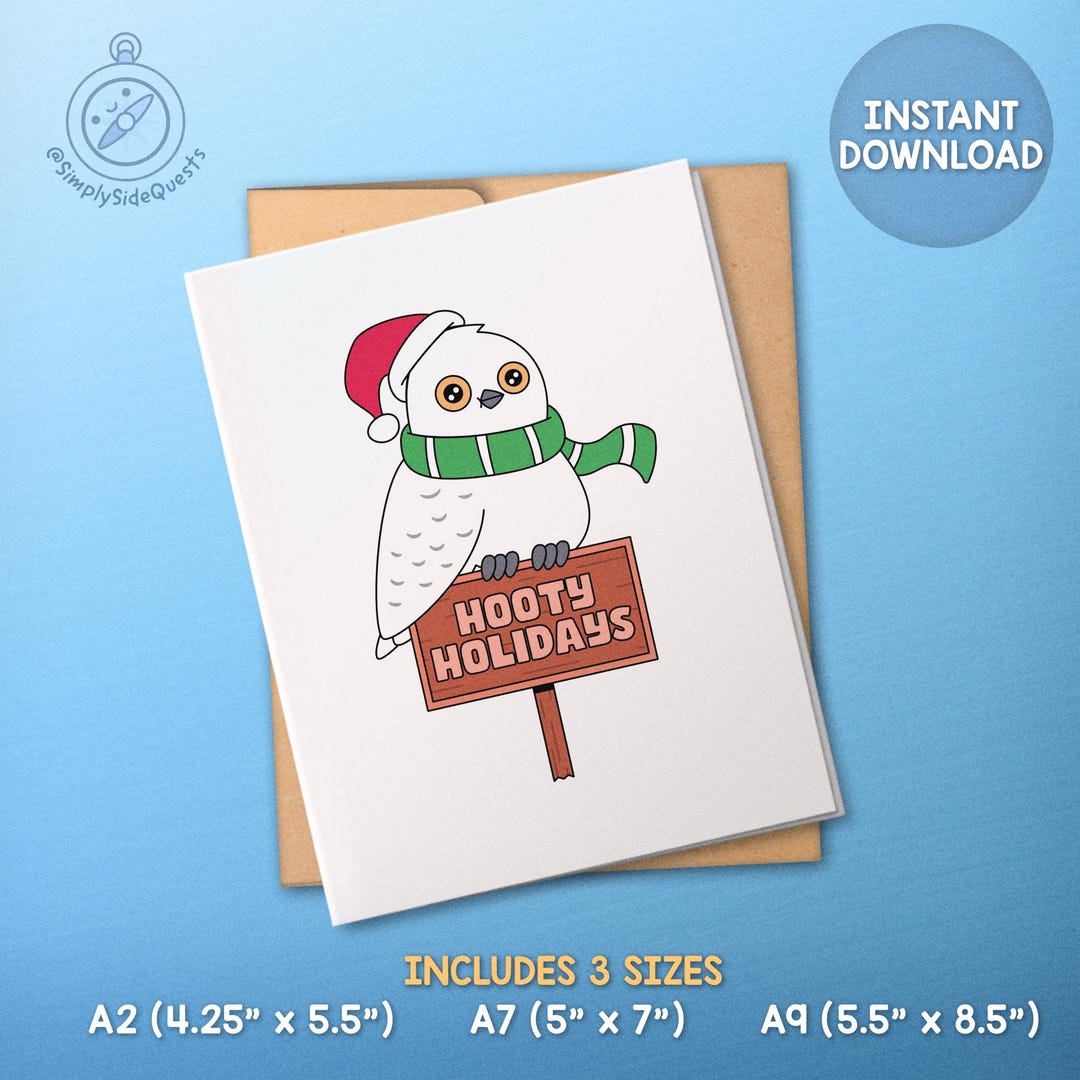 Printable Owl Holiday Card - Hooty Holidays - Digital Printable Snowy ...