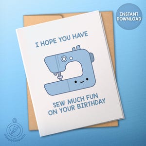 Nähmaschine Geburtstagskarte - viel Spaß nähen - Digital Printable Nähkarte - 3 Größen - Instant Download
