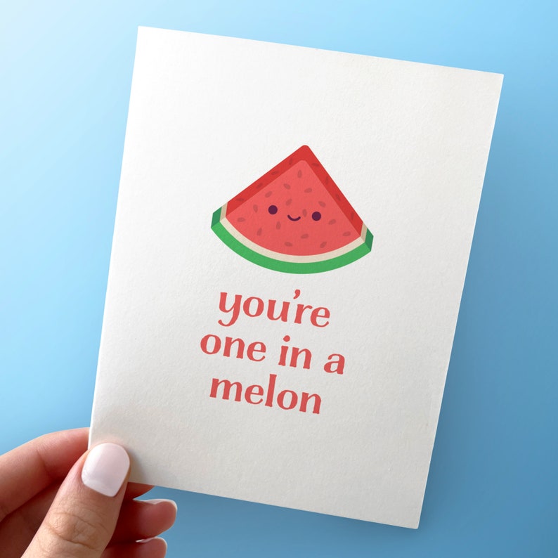 You're One in a Melon Cute Watermelon Card A2 Greeting Card image 1