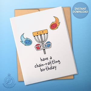 Tarjeta de cumpleaños de Disc Golf: tarjeta de cumpleaños con sonido de cadena imprimible digitalmente: 3 tamaños: descarga instantánea