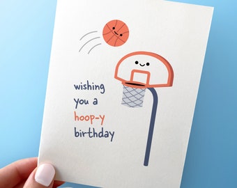 Basketball Birthday Card - Hoopy Birthday - Basketball Hoop Card - A2 Greeting Card