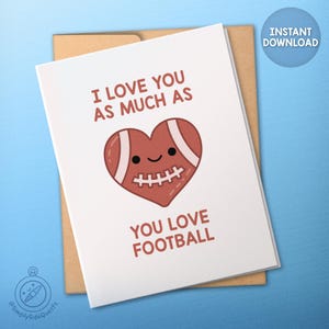 Liefdeskaart voetbal - Ik hou net zoveel van je als je van voetbal houdt - Digitale afdrukbare hartkaart - 3 maten - direct downloaden