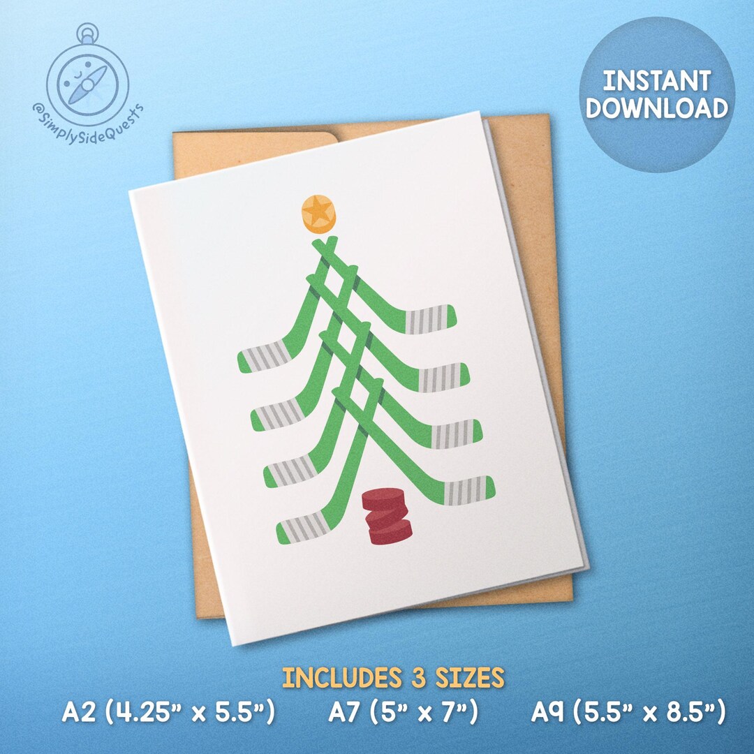 Printable Hockey Christmas Card - Ice Hockey Sticks Tree - Digital ...