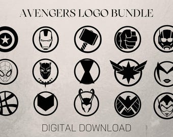 マーベル・アベンジャーズのロゴバンドル | 15個パック | svg、png、eps、dxf形式　即時ダウンロード