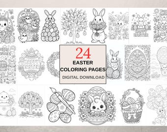 イースターぬりえ（子供向け）、24ページ、ウサギと卵（デジタルダウンロード）