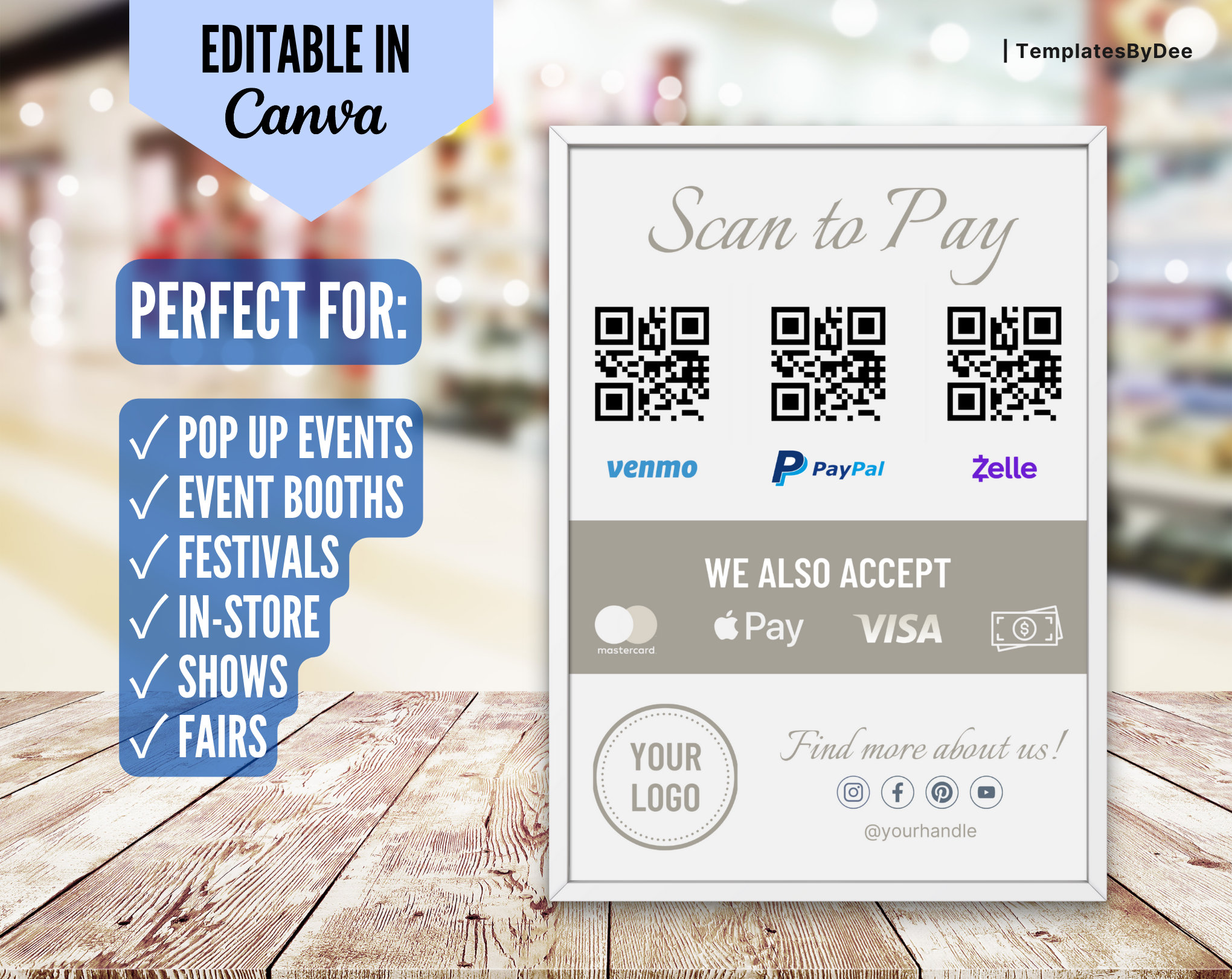 Small Business Payment Sign Template Scan to Pay QR Code - Etsy
