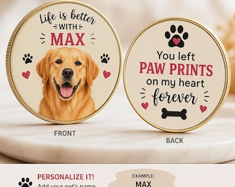 Personalized Pet Coin, Custom Pet Lover Keepsake, UV Printed Dog Mom Memorial Gift