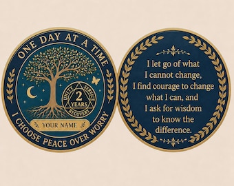 Unity Service, Peace Over Worry Personalized Sobriety Coin, Recovery Anniversary Gift, AA Recovery Token, Custom Recovery Medallion Gift