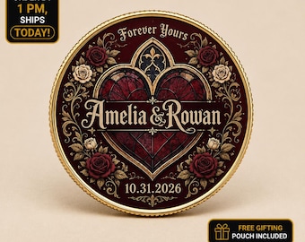 Personalized Gothic Wedding Coin, Dark Romance Wedding Favor Keepsake