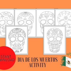Máscaras de esqueleto para colorear DIA DE MUERTOS, máscaras de calavera imprimibles, actividad imprimible del Día de los Muertos para niños, para adultos