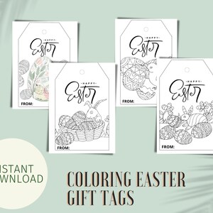 Printable Easter gift tags, basket tags, coloring cards