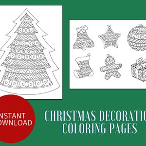 CHRISTMAS DECORATION Coloring Pages, Tree Ornament Coloring sheets, artsy coloring pages, DIY Holiday Decorations