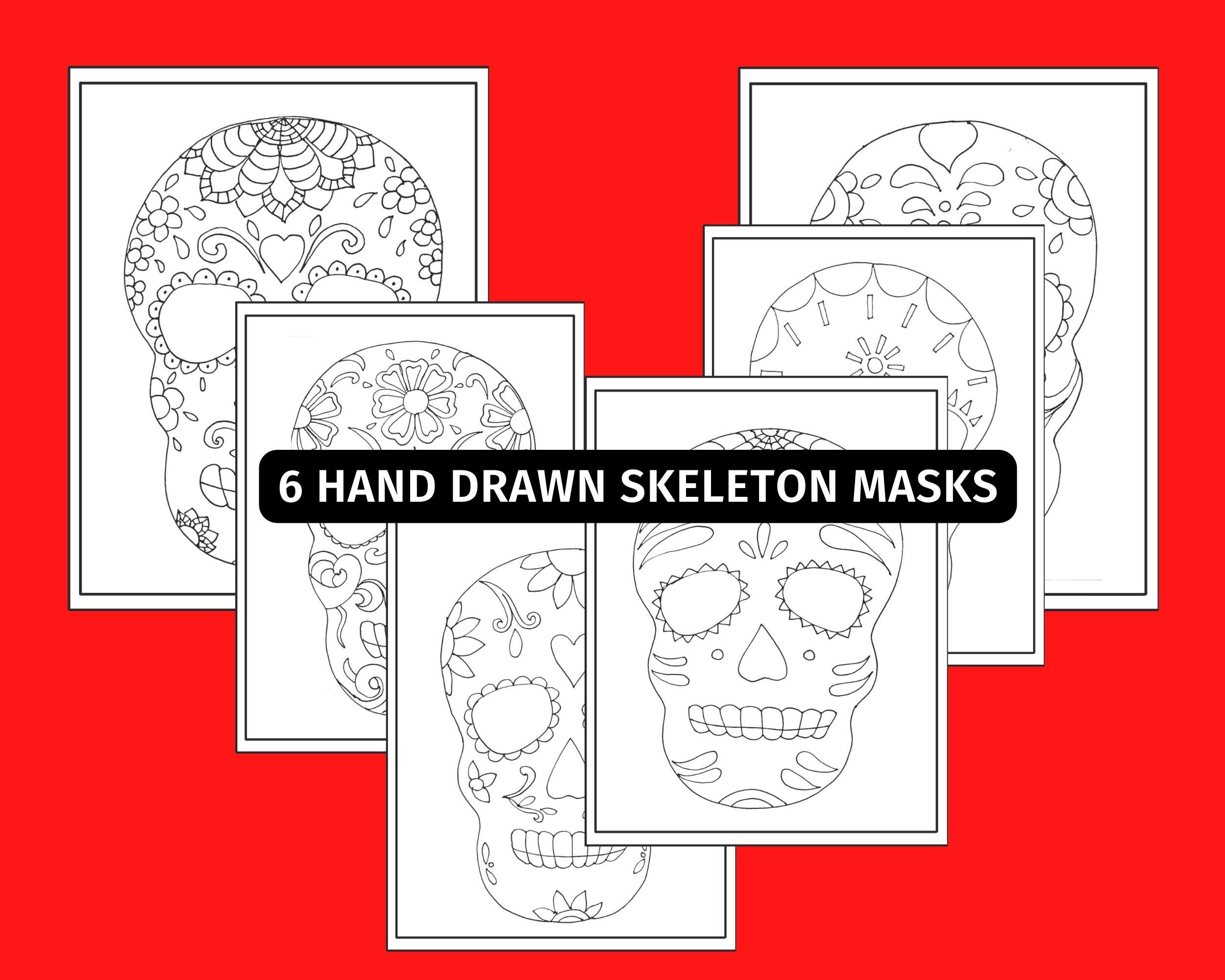 DIA DE MUERTOS Coloring Skeleton Masks, Printable Calavera Masks, Day ...