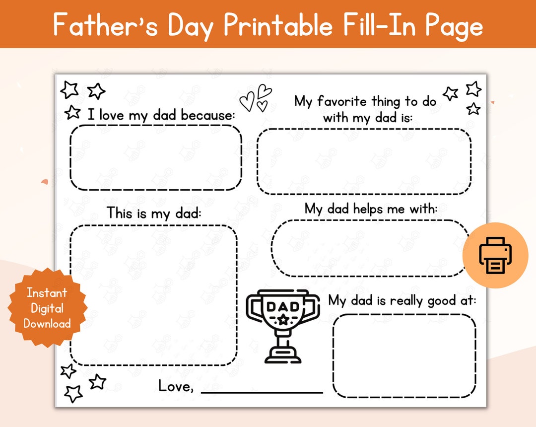 Father's Day Fill-in Page / Printable Father's Day Fill in Page / All ...