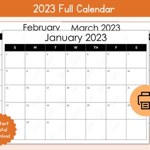 May include: A printable 2023 calendar with a black and white design. The calendar is divided into months with each month having a grid of days. The calendar is labelled with the months January, February, March, and the year 2023. The calendar is designed for easy printing and use.