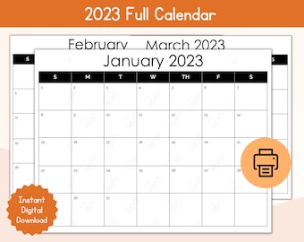 2023 Calendar / Printable 2023 Full 12 Month Calendar/ Printable Digital  Download / 2023 Printable Calendar - Etsy