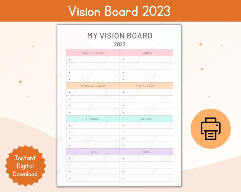 Vision Board 2023 Printable / Vision Board / Goal Setting Worksheet ...