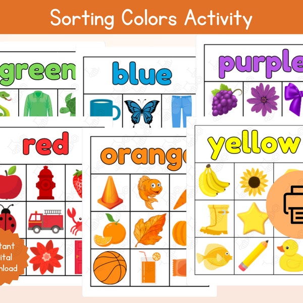 Color Sorting Activity Printable / Color Sorting Matching Activity / Homeschool / Learn Colors with Matching Activity / Colors Activity