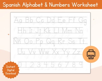Alfabeto español y hoja de rastreo de números / Rastreo ABC / Práctica de escritura a mano / Rastreo de números / Rastreo imprimible / Abecedario