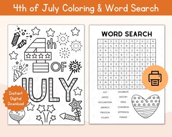 4th of July Coloring Page / 4th of July Word Search / Printable Fourth of July Page / Independence Day Coloring Page / 4th of July Worksheet