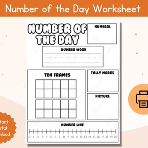 Number of the Day Worksheet / Ten Frame Worksheet / Number of the Day Counting Worksheet / Numbers Tracing Printable