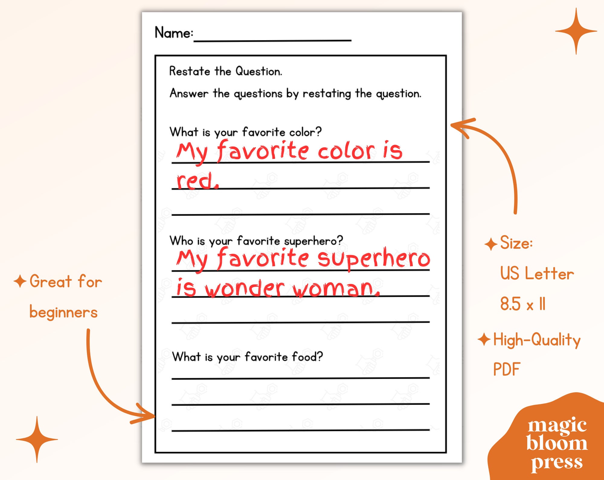 Restating the Question Writing Practice / Writing Sentences for